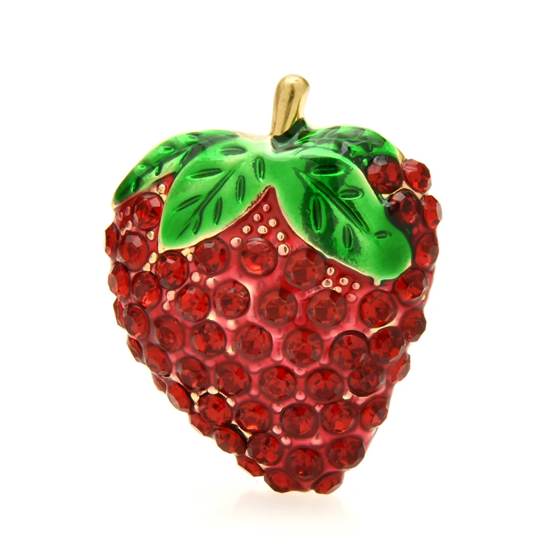 

Wuli&baby Cute Strawberry Brooches For Women Girl Enamel Rhinestone Beautiful Fruits Party Office Brooch Pin Gifts