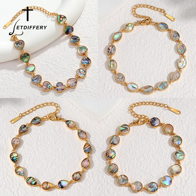 Letdiffery Vintage Boho Abalone Shell Bracelet for Women Stainless Steel Multi‑Shape Shell Link Bracelet Fashion Jewelry Gift