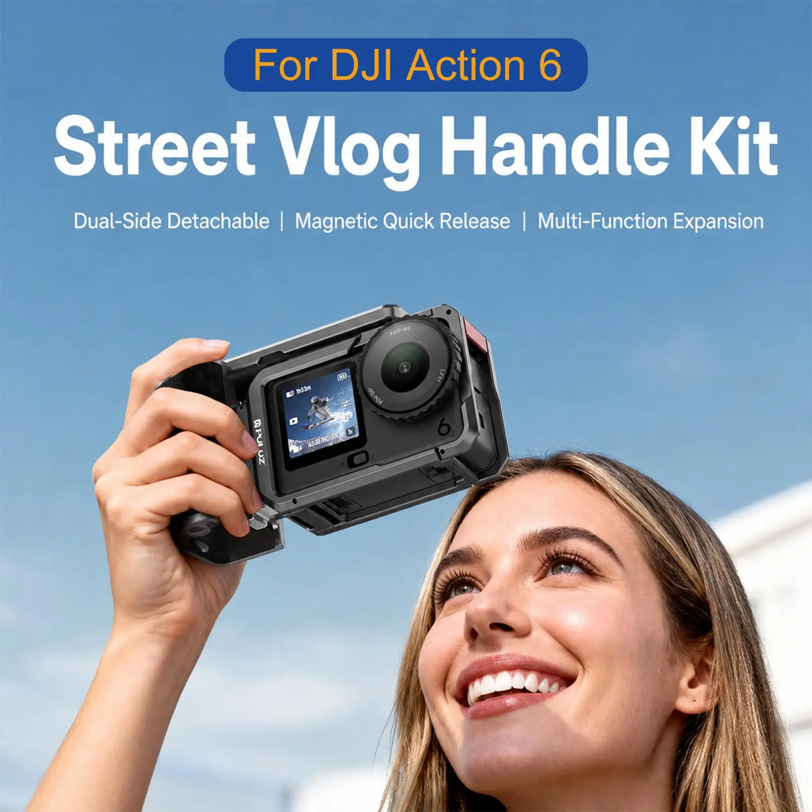 PULUZ Street-shooting Handle Metal Camera Cage For DJI Osmo Action 6 Camera Expansion Frame Adapter with Handle Grip