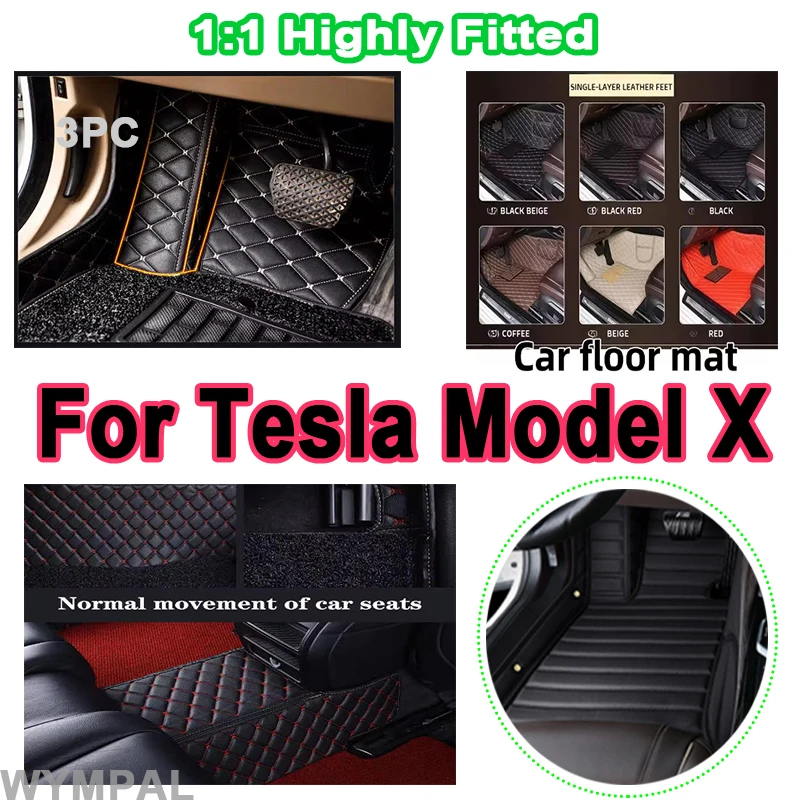 

Luxury Car Mats For Tesla Model X 7 Seat 2015~2022 Full Set Rug Anti Dirt Pad Leather Mat Car Accessories Carpets protective