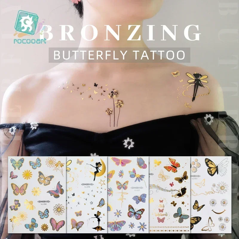  Flash Metallic Waterproof Temporary Tattoo Gold Silver Tatoo Women Henna Butterfly Taty Design Tattoo Sticker