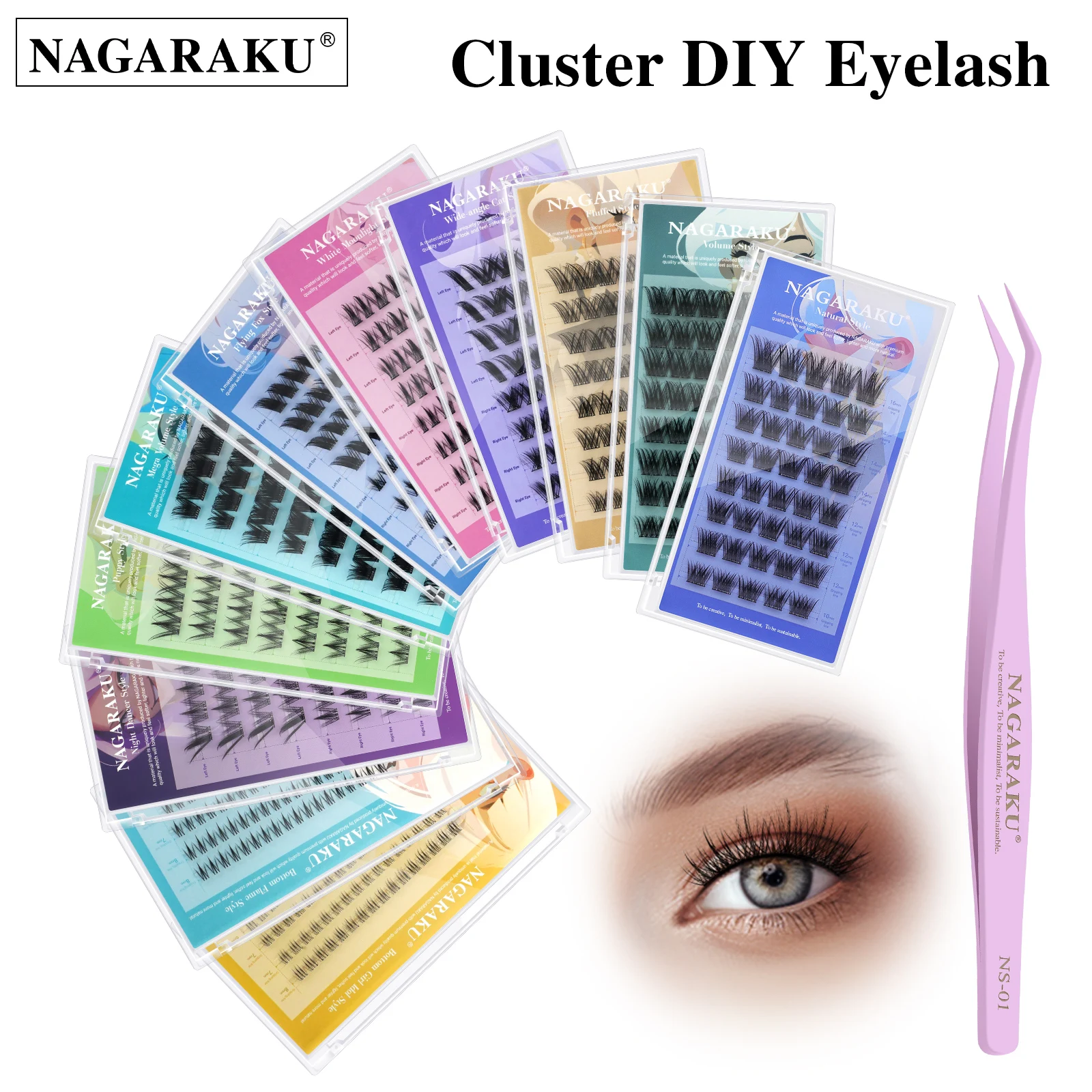 NAGARAKU Selbstapplizierbare Manga DIY Cluster-Wimpernverlängerung Segmentierte Wimpern Kleberfreie Make-up-Tools Anti-Klebstoff-Pinzette – Detail 1
