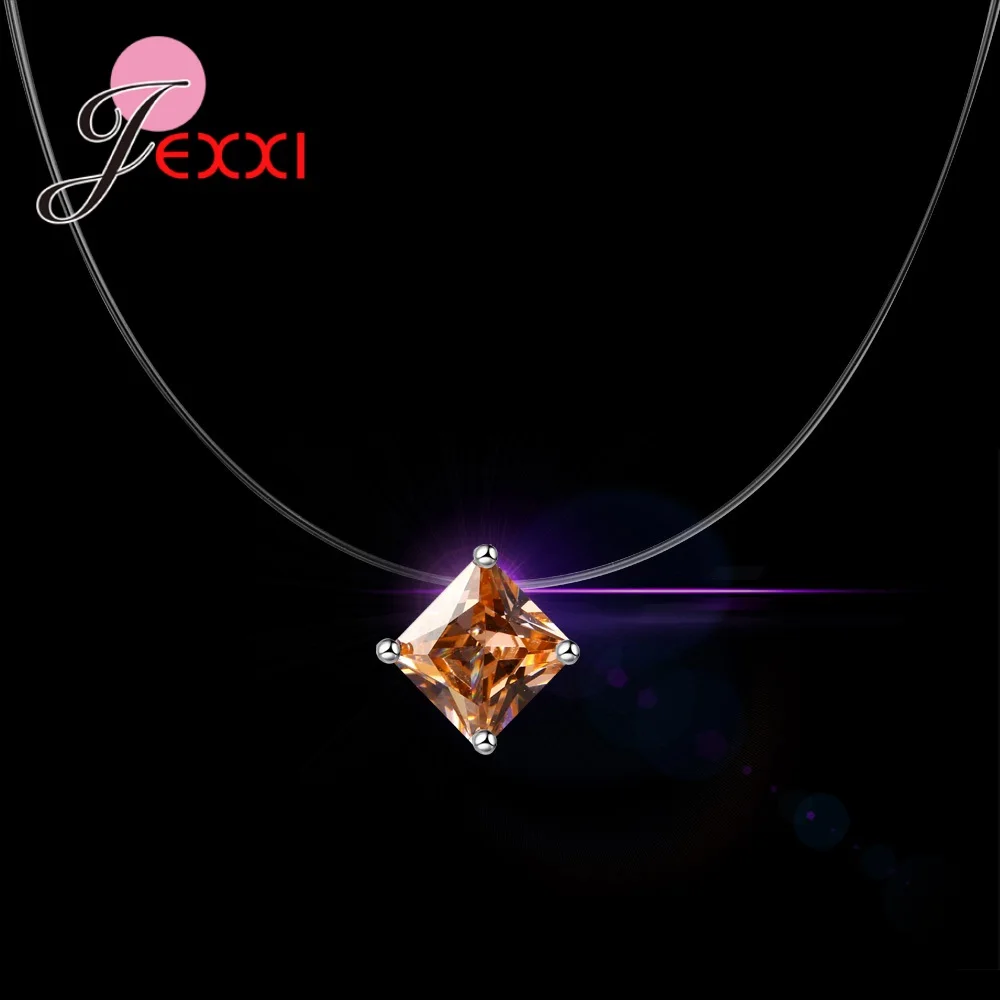 أعلى جودة الهندسة قلادة قلادة 925 فضة 4 مخلب مكعب الزركون مجوهرات واضح خيط صنارة الصيد المختنق 8 اللون