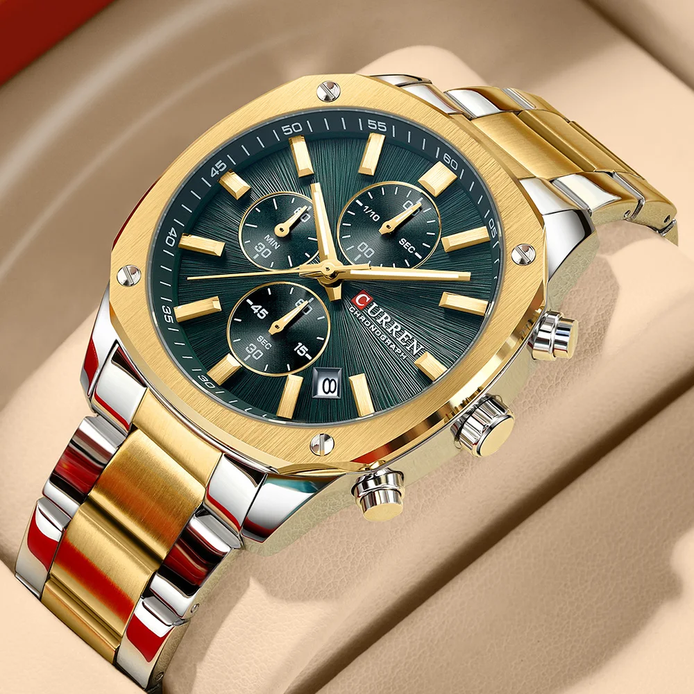 CURREN 8490 جديد عصري الصلب قطاع كوارتز ساعة رجالي فاخرة مقاوم للماء مضيئة كرونوغراف التقويم الساعات للرجال #2