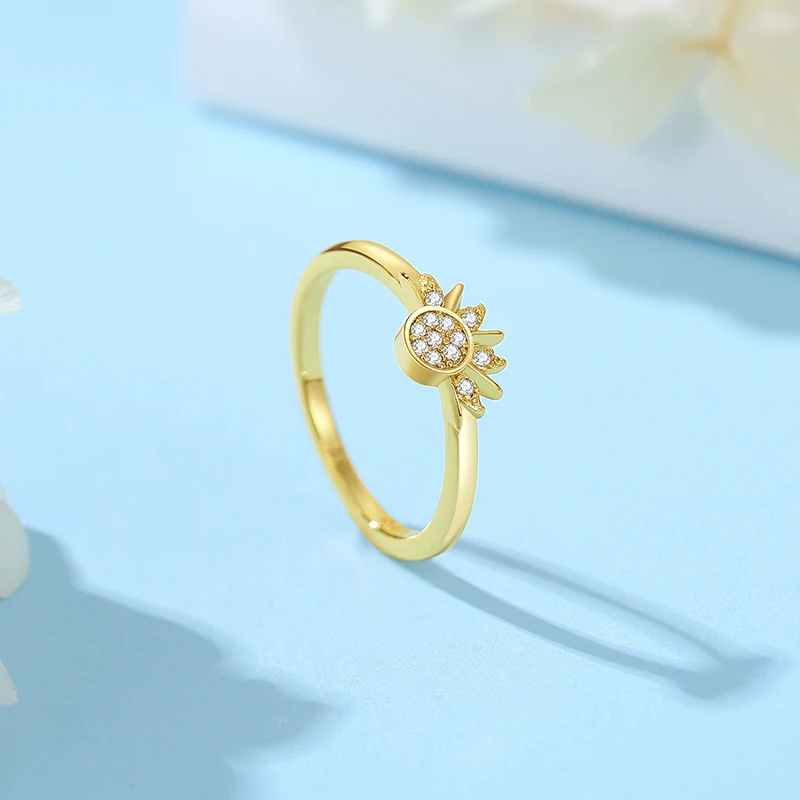 Original 925 Sterling Silver Rings Sun Moon Star Pave CZ Gold Color Stackable Ring For Women Engagement Gift Jewelry image 4