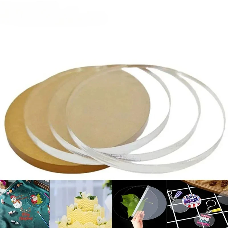 

Acrylic Discs Sheet Clear Plexiglass Plastic Plate For Picture Frames Round Cake Disks Holders DIY Craft Bake Tool Dia10-200mm