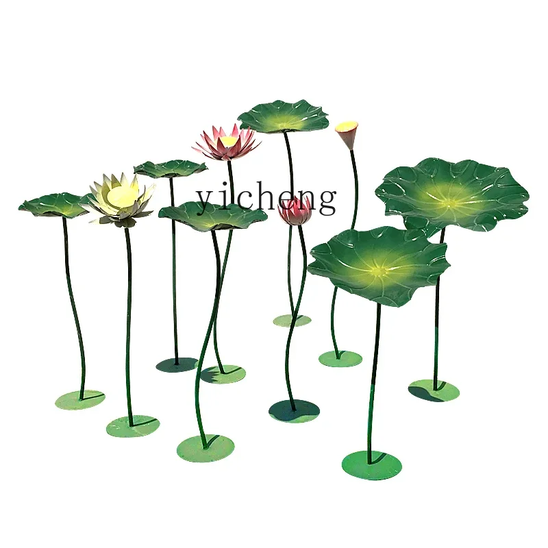 Stainless Steel Lotus Sculpture Floor Decoration Outdoor Copper Lotus Leaf Waterscape Simulation Art Landscape Decorationu18