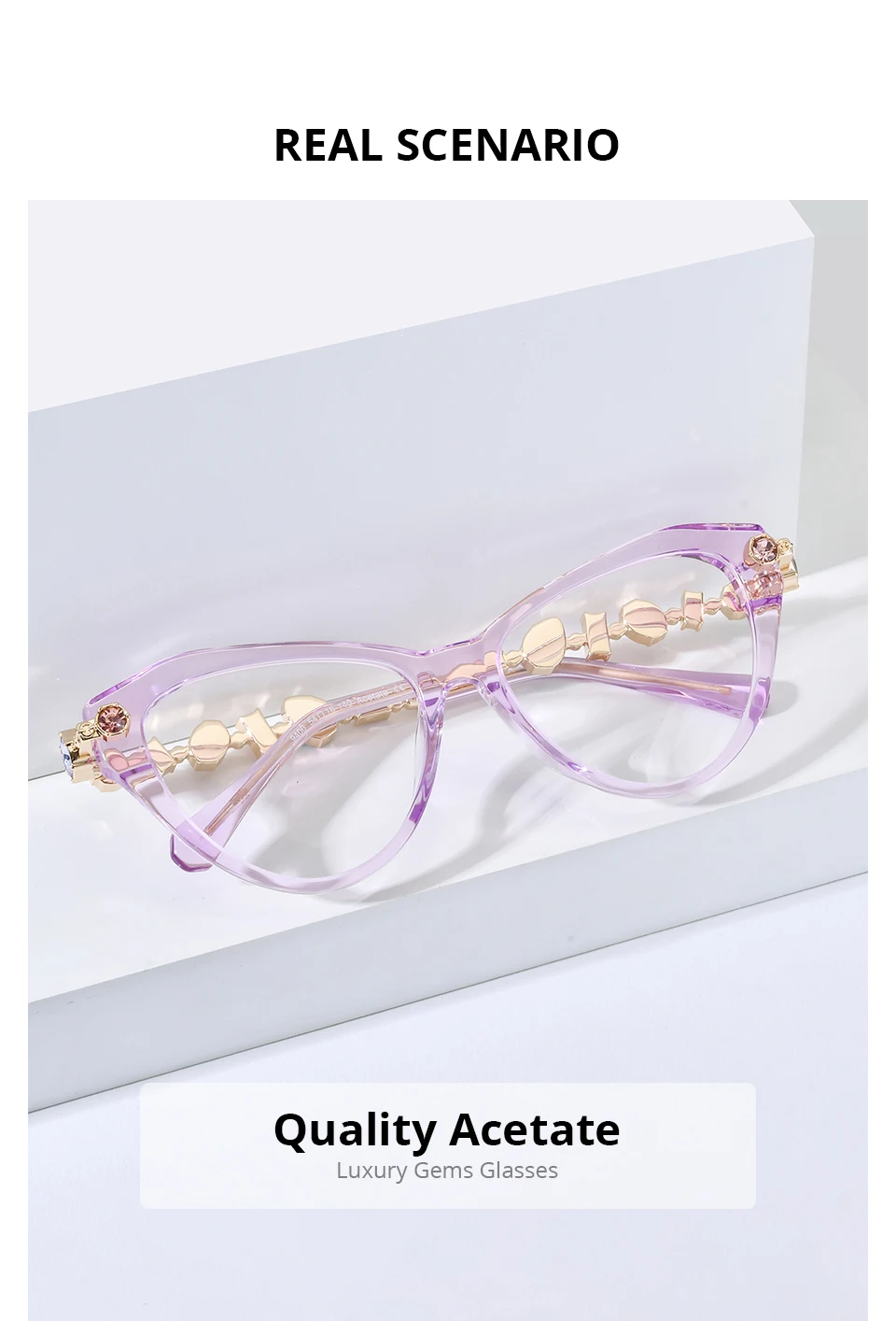 HEPIDEM Acetat Metall Diamanten Brillen Rahmen Frauen 2026 Neue Marke Design Gläser Mode Cat Eye Brillen Brille 9400 – Detail 1