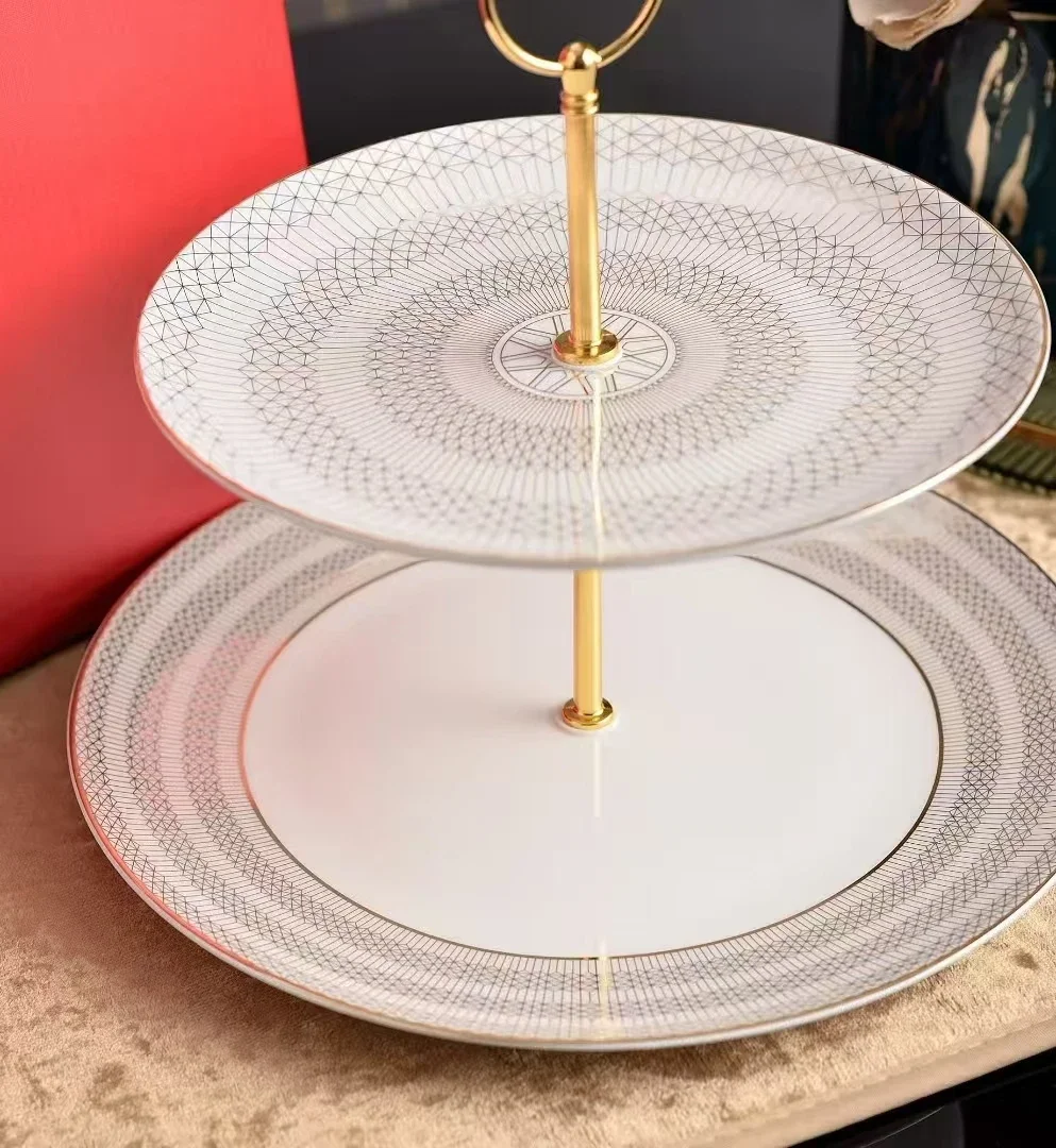 2 layers Bone China double Dim snack tray plates Porcelain fruit plate