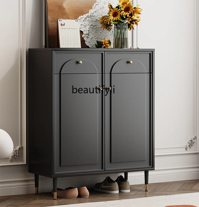 French Black Shoe Cabinet Home Doorway New Arrival Home Entrance Cabinet Cream Style Storage Partition Cabinet