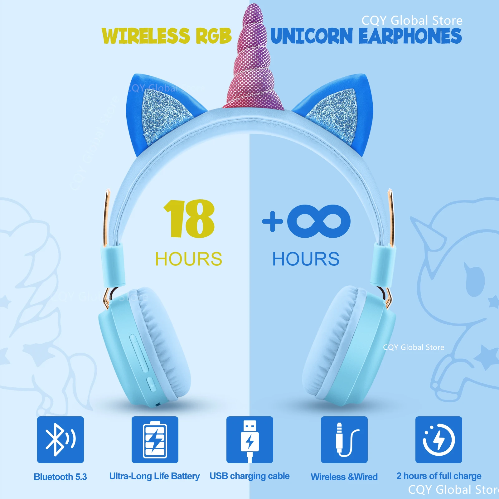 Cartoon Unicorn Wireless Headphones RGB Girls Daughter Music Stereo Earphone DIY Diamond Headset Kids Gift Cute Unicorn With Mic