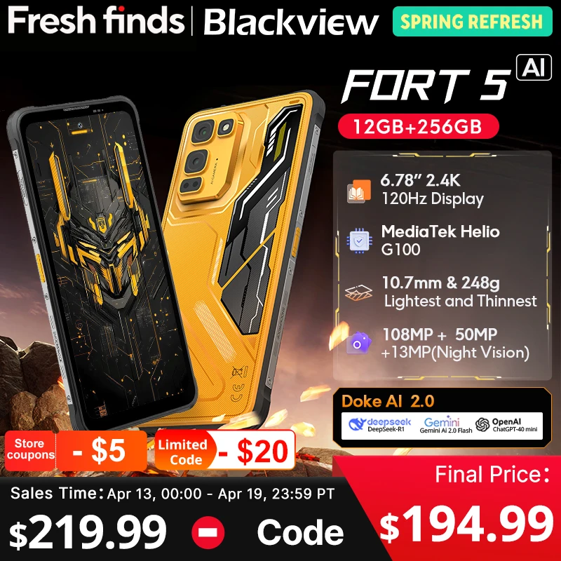 【Estreno mundial】Blackview Fort 5 Teléfono Inteligente Resistente con Pantalla de 6.78 Pulgadas 2.4K 120Hz, Cámara de 108Mp, Altavoz de 2W, IP68 e IP69K