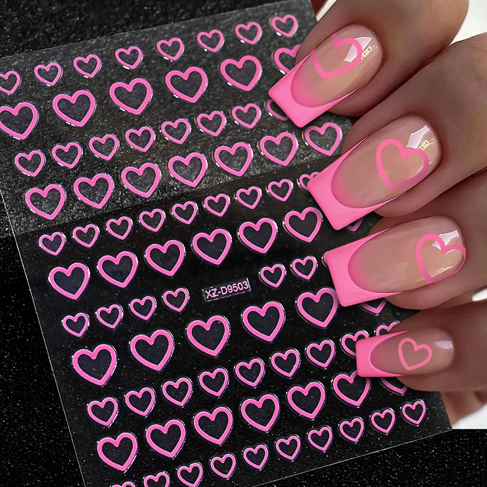8 stks 3D Romantische Holle Liefde-Themed Nail Decals Hartvormige Nail Art Stickers Franse Lijn Sweetheart Valentijnsdag Nail Decor