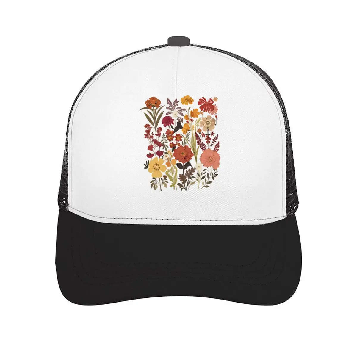 Vintage Floral Botanical Wildflower Illustration Nature Inspired Mesh Baseball Cap Casual Hat For Womens Unisex Female