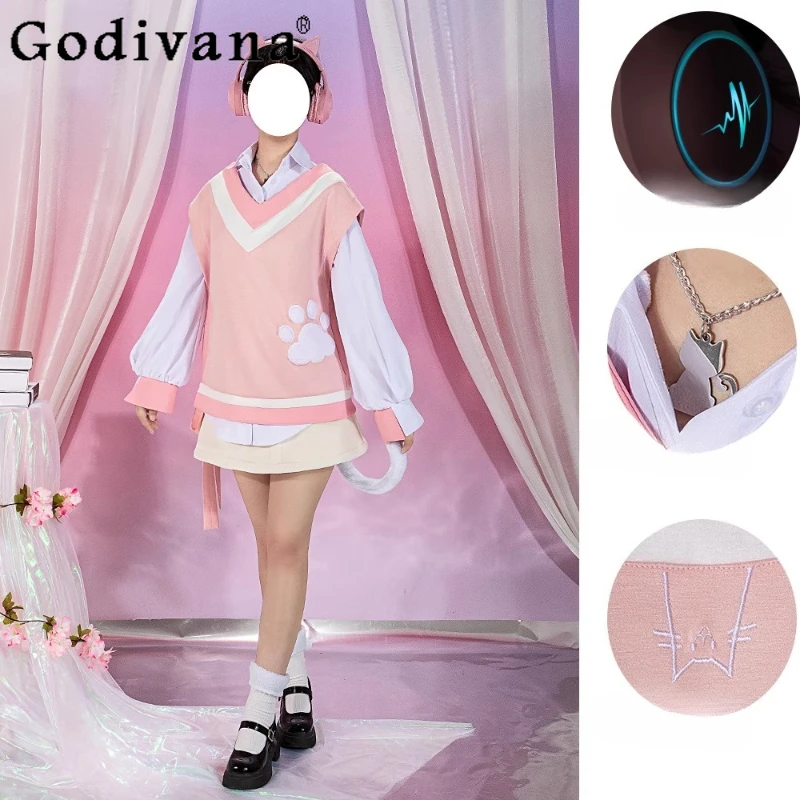 Halloween rosa gilet camicia calzini coda set da donna progetto Sekai colorato costume cosplay di scena femminile dolce abiti da festa