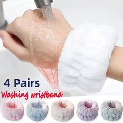 4Pcs Wristband for Washing Soft Flannel Wrist Strap Reusable Face Makeup Towel Wrist Velvet Towel  Girls Elastic Face Wash