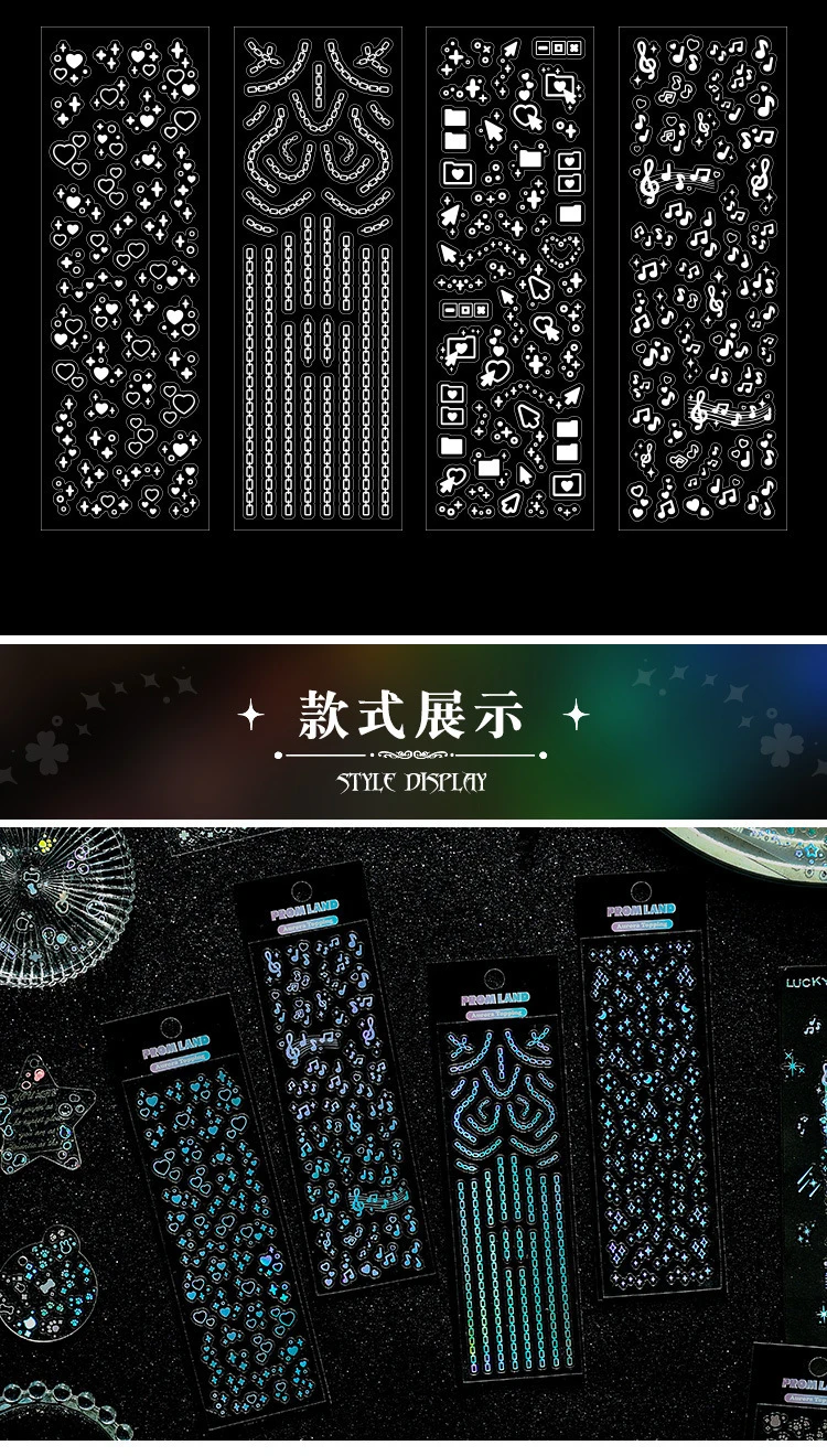 Korea schöne kleine glänzende Sterne Aufkleber ändern Farbe Musik Blume Schmetterling klar Hologramm Dekor DIY Album Notebook Aufkleber – Detail 3
