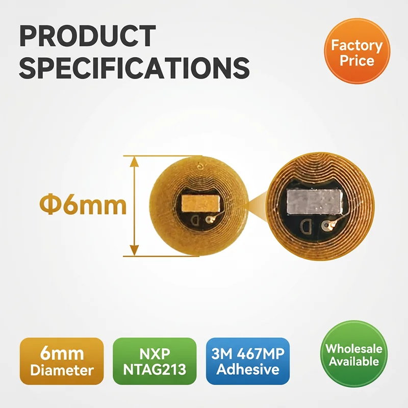 6mm Diameter NXP NTAG213 NFC Tags Programmable RFID Stickers round Waterproof Flexible FPC NFC Labels for Phones And Wearables