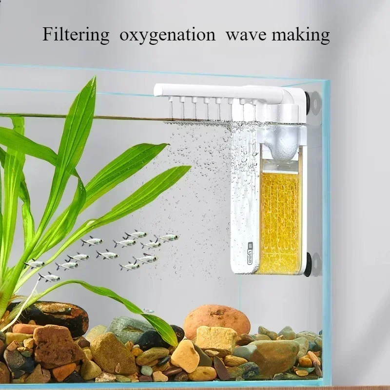 Sponge Filter 3-IN-1 Mini Aquarium Filter Water Circulation Waterfall Fish Tank Filter Silent Built-in Small Tank Water Pump