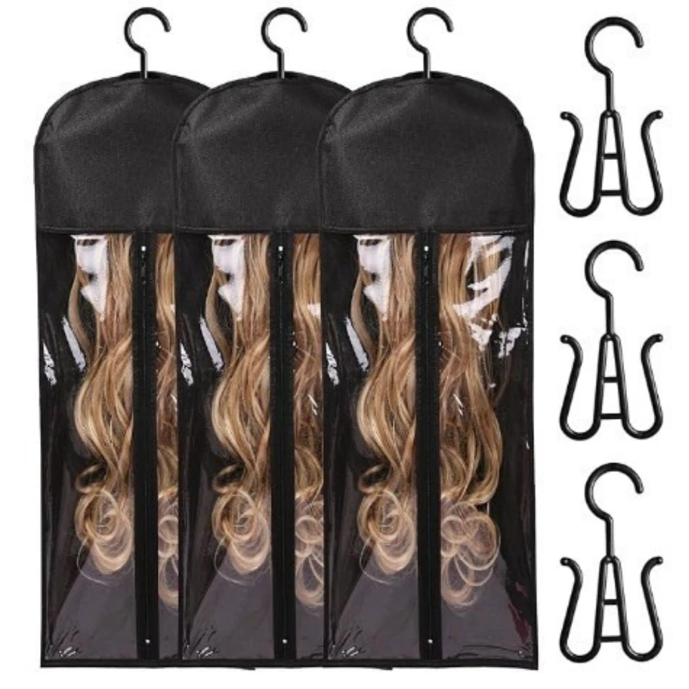 

1/3PCS Hair Extension Wig Holder Bag with Hanger Hook Portable Wig Storage Bags for Multiple Wigs Dust-proof Storage Organizer