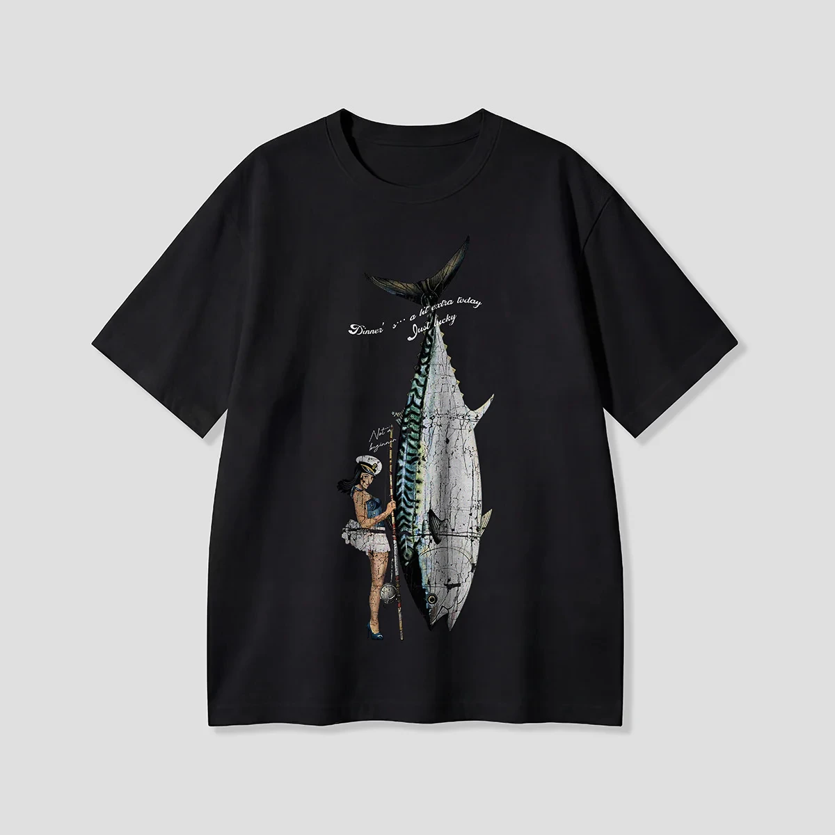 Camiseta Y2K Versátil y Elegante con Gráfico de Pescador y Atún, Diseño de Marinera, Manga Corta, Estilo Retro, para Hombre y Mujer