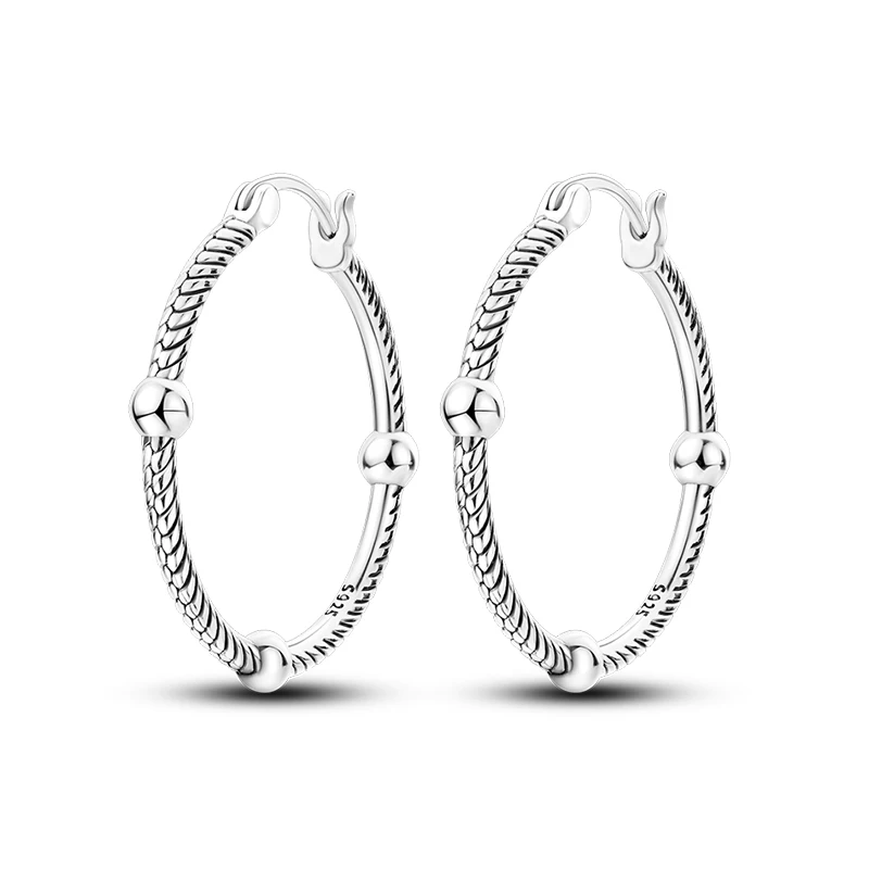 Trendy 925 Sterling Silver Three Ball Snake Bone Pattern Ear Ring Hoop Earrings For Women Fine Party Jewelry Gifts