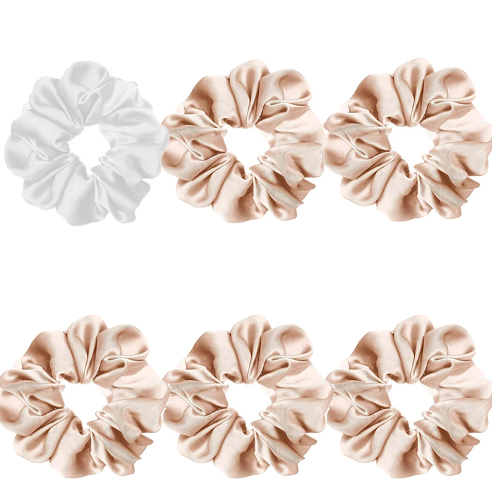 6pcs Satin Scrunchies Girls Elastic Hair Band Ponytail Holder Ties Rubber Bands Bride Bridesmaid Accessories Wedding Supplies