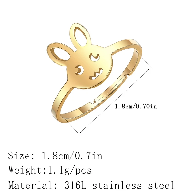 Kinitial Cute Animal Rabbit Stainless Steel Finger Ring For Women Girls Lovely Adjustable Rings Cartoon Jewelry
