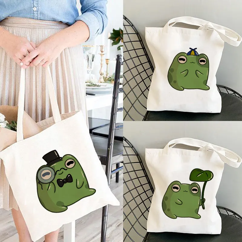 Cute Frog Tote Bag Various Designs Illustration Digital Art Hand Drawn Reusable Bag Bag for Life Anime Tote Bag Canvas Bag