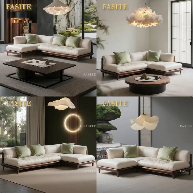 For Living Room Furniture Antique Solid Wood Corner L-Shaped Sofa Black Walnut Song Aesthetic Customization