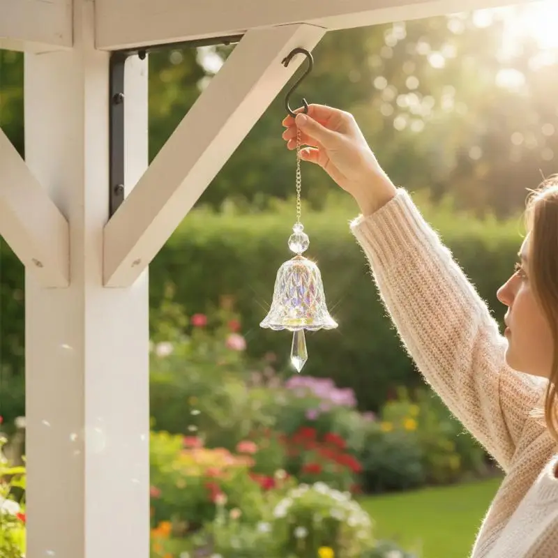Rainbow Maker Crystal Wind Chime Glass Bell Suncatcher Hanging Decor for Living Room Patio Gift