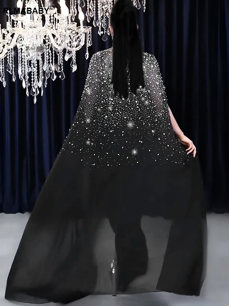 RLMABABY Seksowna Sukienka z Diamentami, Dwuczęściowy Zestaw Damski, Sukienka Bodycon na Cienkich Ramiączkach z Odkrytymi Plecami i Przezroczysta Peleryna, Pasujące Komplety Sukienek