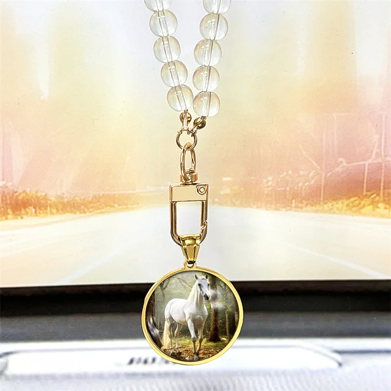 موضة الأبيض الحصان قلادة قلادة للنساء الرجال الحيوان الذهب اللون الحصان صور الزجاج مطرز سلسلة قلادة مجوهرات هدية #4