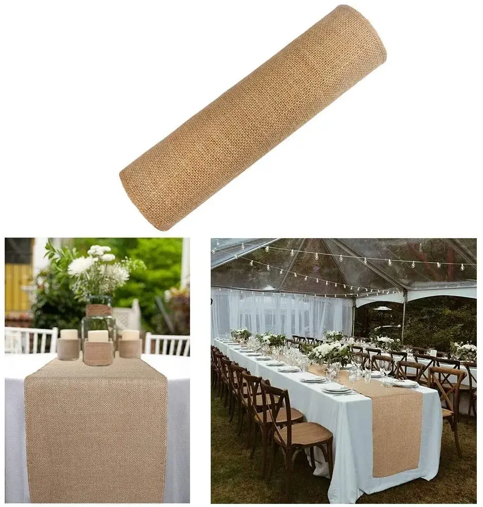 Vintage Burlap Hessian Table Runner Natural Jute Country Wedding Party Decoration Tekstylia domowe na Boże Narodzenie Domowe bieżniki na stół