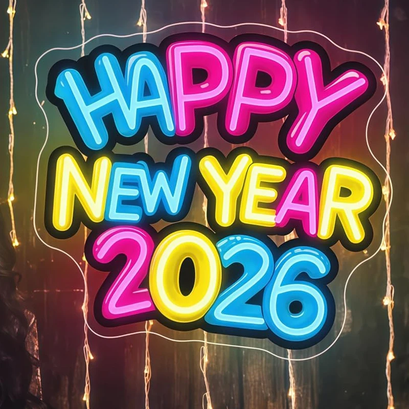 سنة جديدة سعيدة 2026 النيون الأشعة فوق البنفسجية الطباعة الملونة مصباح ليد جدار ديكور ل السنة الجديدة حفلة عيد الميلاد المنزل الاحتفال احتفالي Gi #1