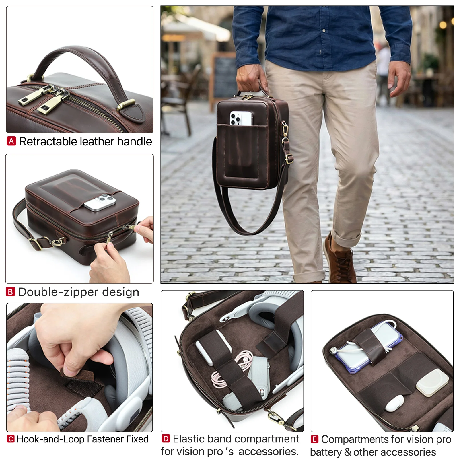 

Genuine Leather for Apple Leather Glasses Case Handheld Crossbody VR Goggles Accessories Storage Bag Suitable Optical Devices