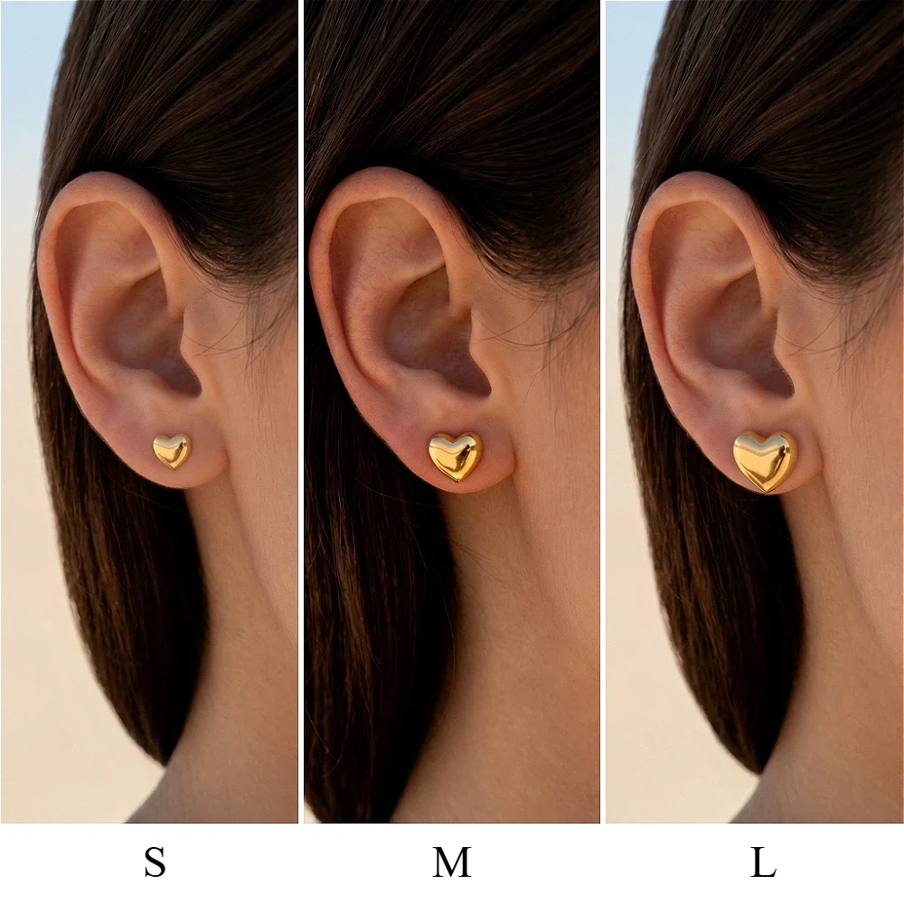 Mariasz Minimalist Stackable Chunky Puffed Love Heart Stud Earrings for Women Stainless Steel Cute Romantic Jewelry Waterproof