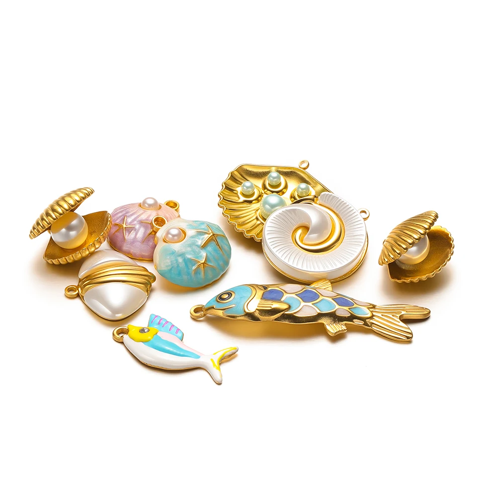 4 Stück Edelstahl-Emaille-Fischanhänger, Muschel-, Muschelschalen-Anhänger für DIY-Schmuck, Armband-, Halsketten- und Ohrringherstellung – Detail 4