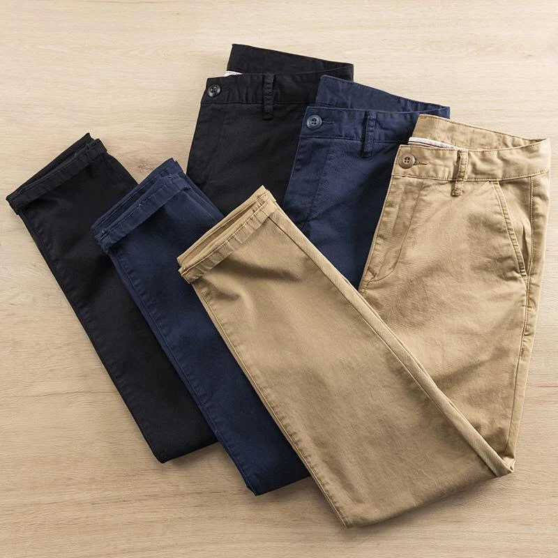 

Pure Cotton Men's Casual Pants Loose Straight Leg Thick Washed Lightly Aged Long Trousers Autumn Winter Fashion City Style Wo...