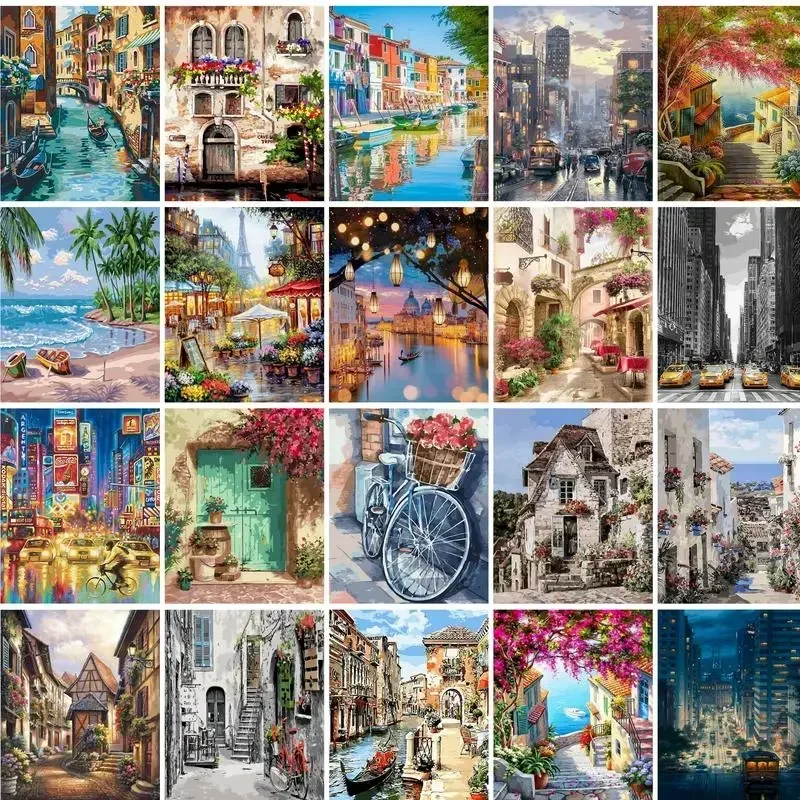 

133448 Painting By Numbers Paint Kit City Street Landscape Picture Drawing For Adult Coloring By Numbers On Canvas