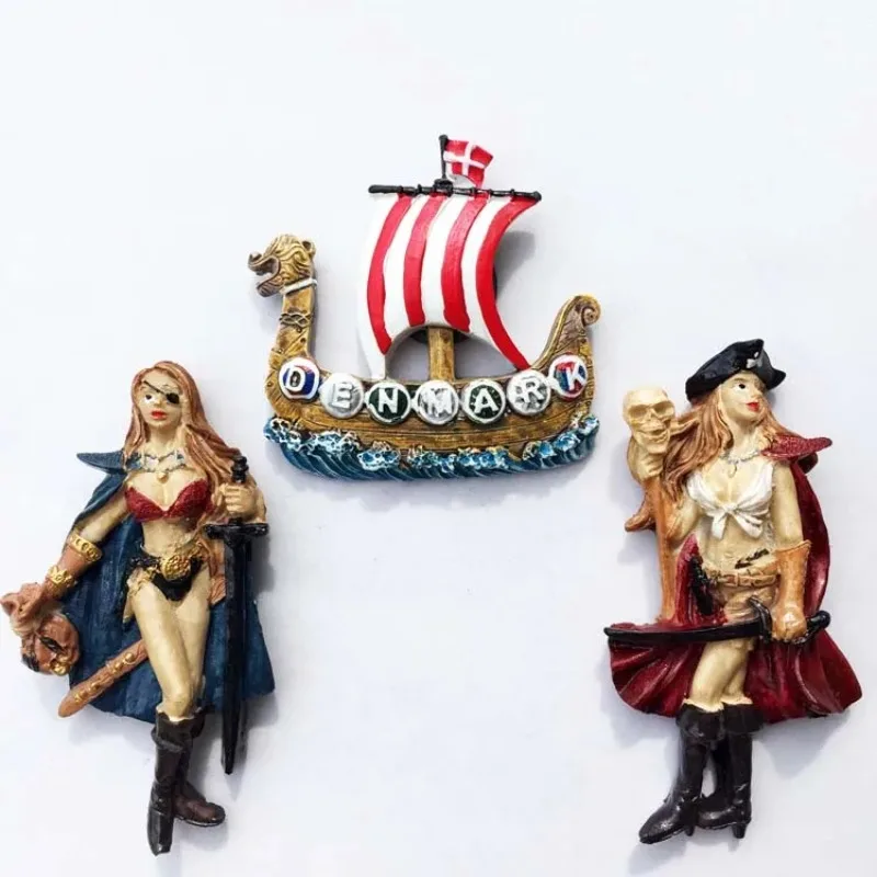 Nordic Denmark Fridge Magnet Souvenir Creative Decor The Vikings Pirate Ships 3d Resin Cute Refrigerator Magnets Sticker Gift