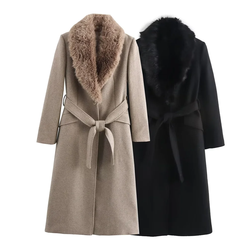 PB&ZA2024 winter new women's clothing fashionable temperament loose artificial fur effect suede collar coat jacket