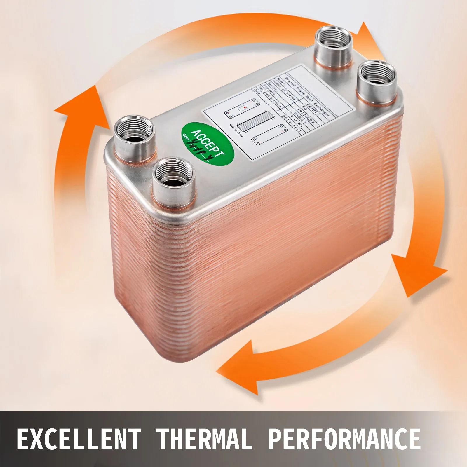 Brazed plate heat exchanger 304 60 plate 3x7.5 inch 1/2 BSP FPT 3.0 MPa High safety for hydraulic heating and beer wort coolers