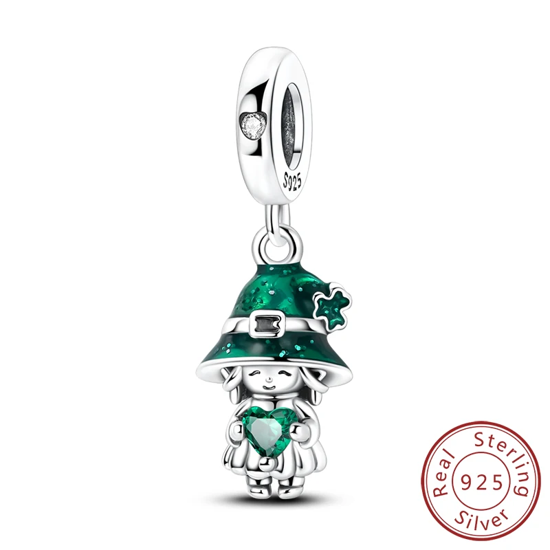 925 Sterling Silber Anhänger Charms Perlen Grünes Vierblättriges Kleeblatt Liebe Familienbaum Charms Passend für Original-Armband Damen Schmuck Geschenk