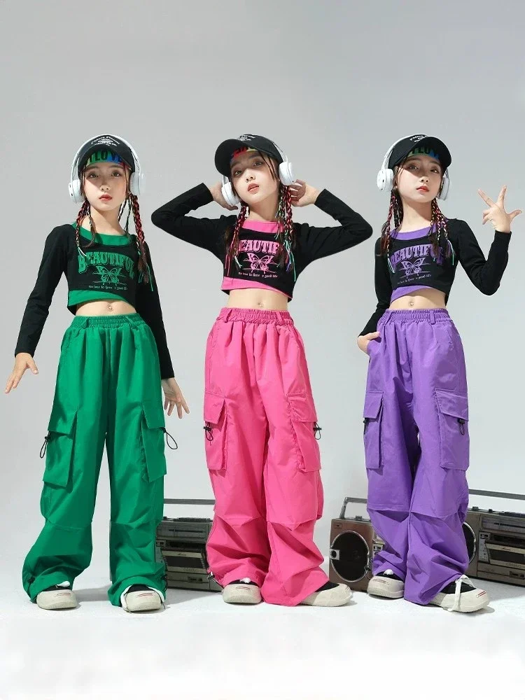 Children's street dance performance costumes, student dance groups, customized girl jazz costumes, girl hip-hop navel exposed su