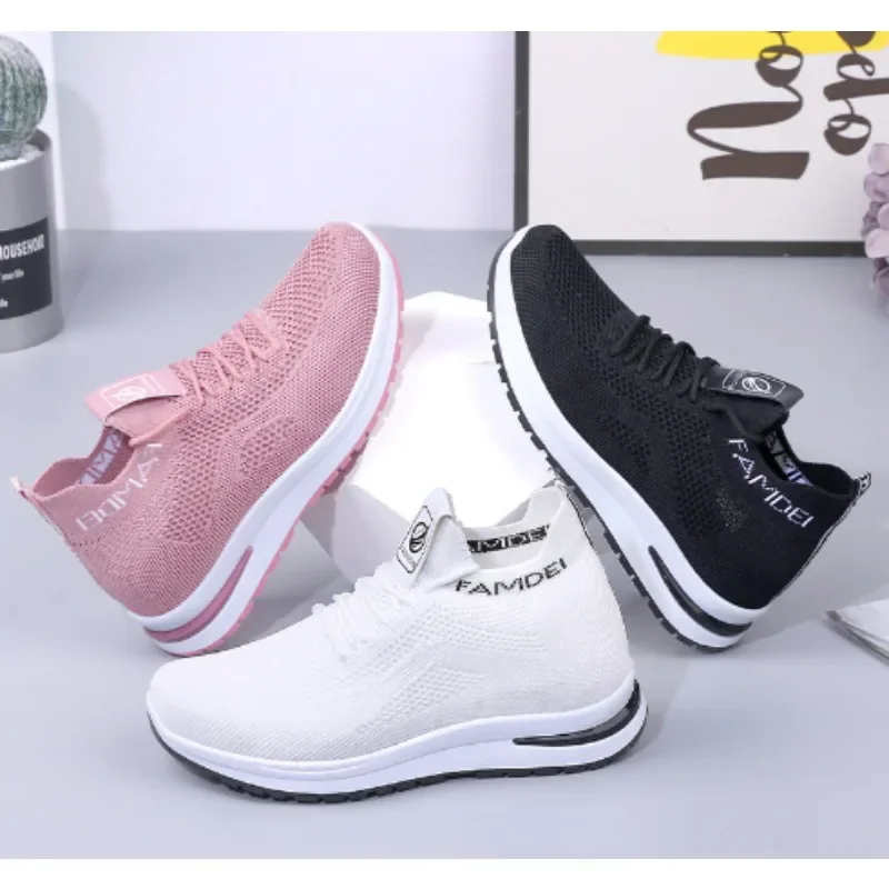 Hide Heels Fashion Sneakers for 2023 Women Breathable Spring Platform Lace Up Fashion Causal Vulcanized Footwear Chunky Luxury