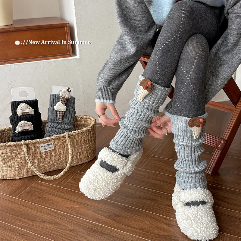 1 زوج تدفئة الساق للفتيات النساء Kawaii Harajuku تدفئة الساق لطيف محبوك طويل جوارب السيقان القوطي لوليتا الآيس كريم الكرز Decro