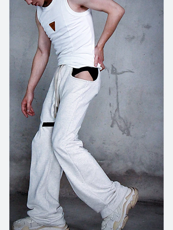 Men's 2025 Summer New Side Waist Hollow Out Sweatpants Men's Fashion Loose Comfort Long Pants Male Chic Contrast Color Trousers