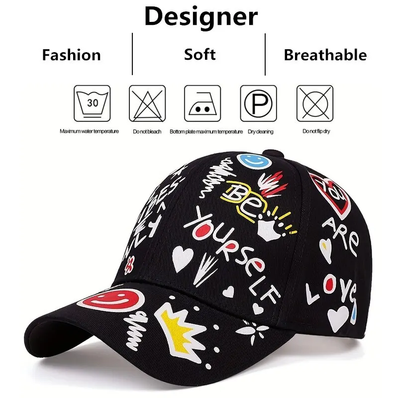 Unisex Letter Graffiti Printing Snapback Baseball Caps Spring and Autumn Outdoor Adjustable Casual Hats Sunscreen Hat