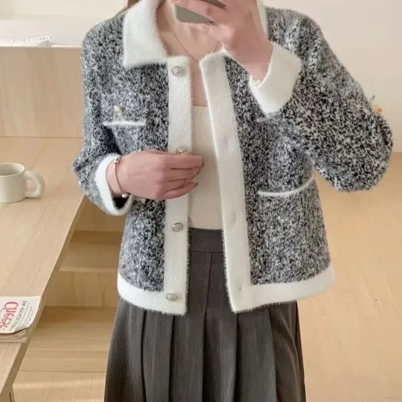 

Cardigan for Women Woman Clothes Small Fragrance Short Grey Coat Women's Fashion High-quality Temperament Short Cardigan Coat